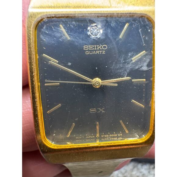 Vintage Seiko SX 5Y95-5000 Gold Tone Tank Black Dial Diamond Accent Men\'s Watch main image 4